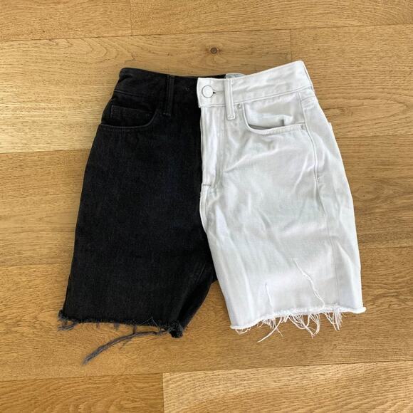 GRLFRND Helena High Rise Cut Off  Shorts in Black & White - Picture 1 of 5